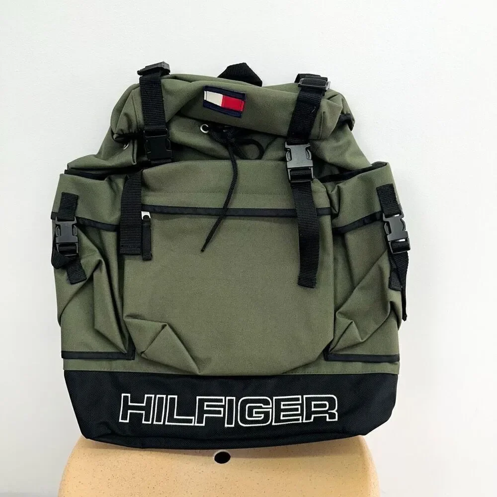 Tommy Hilfiger Unisex Vintage Y2K 90s Army Olive Green Hiking Backpack